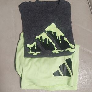 Adidas Boy's Neon Green & Charcoal Drip Logo Short Sleeve Tee And Short Set